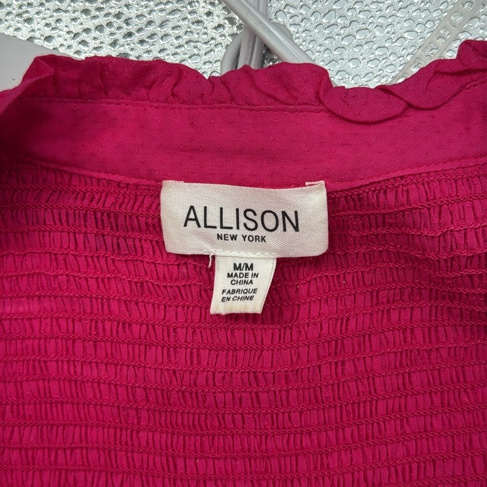 Allison New York Hot Pink Smocked Ruffle Mini Dress Women’s M – Boho Cottagecore - Picture 3 of 13